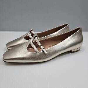 NEW Cole Haan Brigid T Strap Ballet Flat Womens 9.5 Soft Gold Leather Metallic